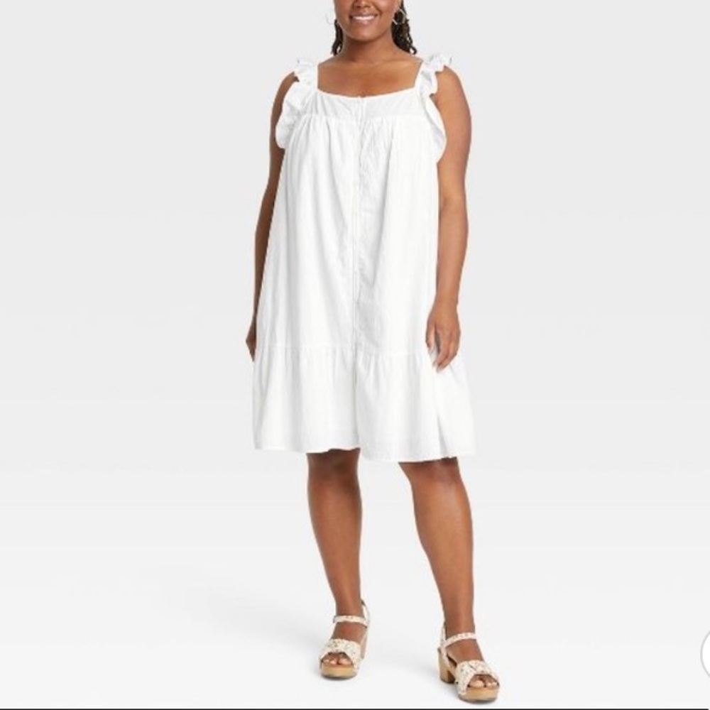 (3X)- Universal Thread Women's Flutter Sleeveless Short Dress - White‎